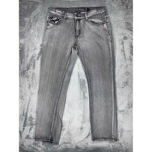 GS115 Mens Grey Wash Straight Leg Denim Jeans Size 36 Embroidered Pockets Cotton